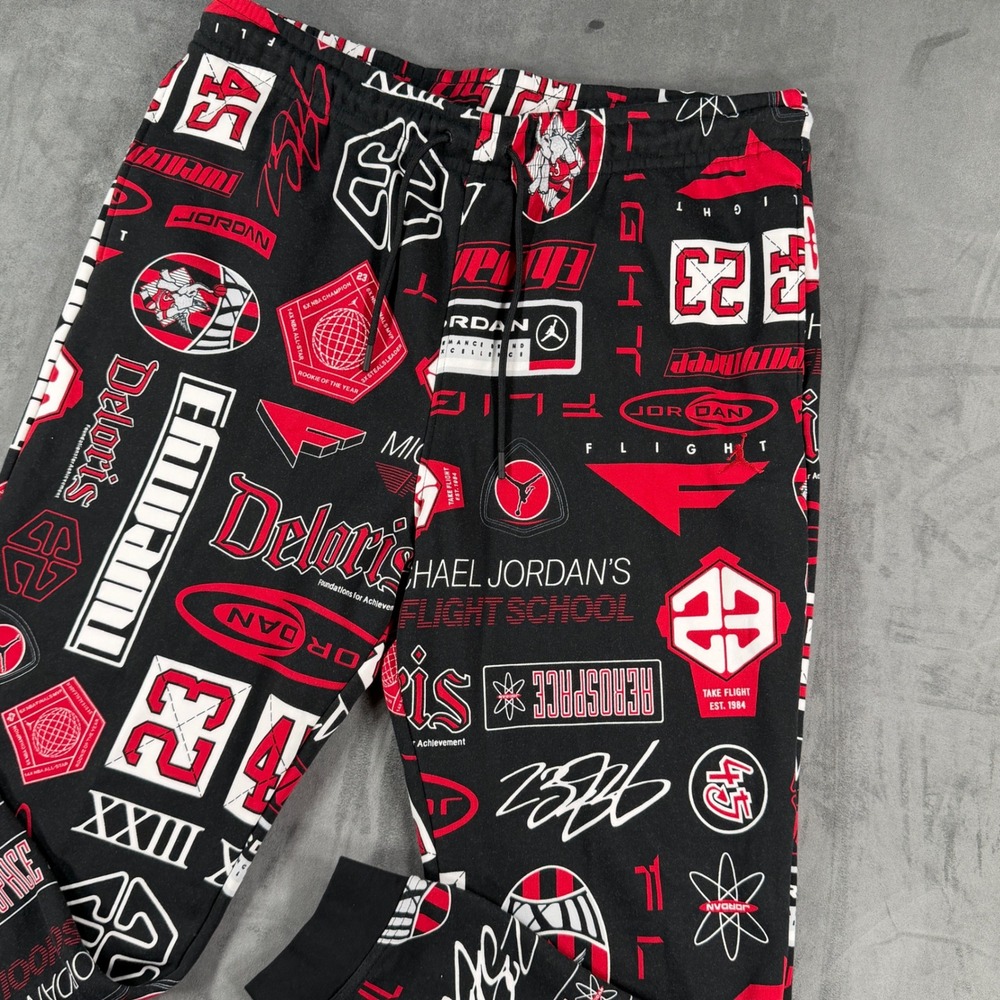 $88 NEW Jordan Mens XXL Flight School Allover Print Fleece Pant Black Red HM7257